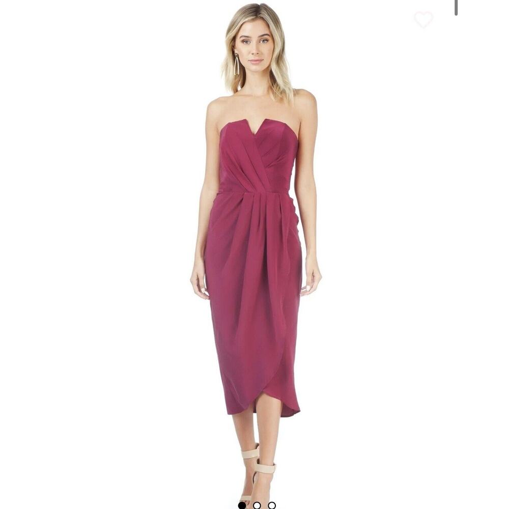 Yumi Kim Burgandy Fuschia Red Pink Glamour Night Silk Midi Dress XS NWT
